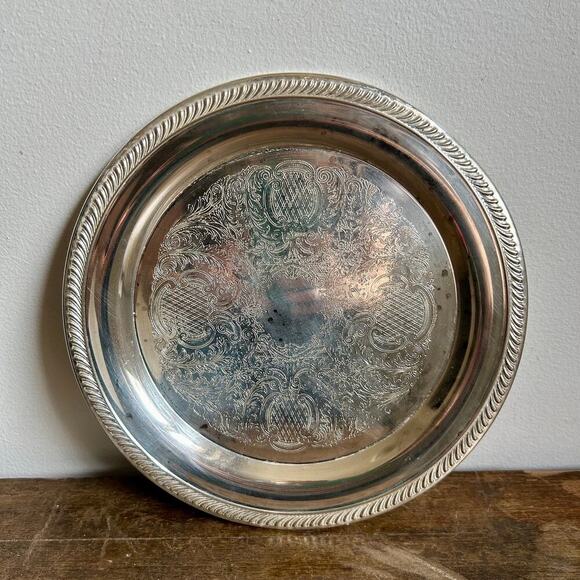 Vintage Round Silver Plated Decorative Tray | Small Round Silver Tray - Picture 1 of 4